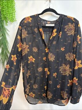Loft blouse. Black with gold floral print.